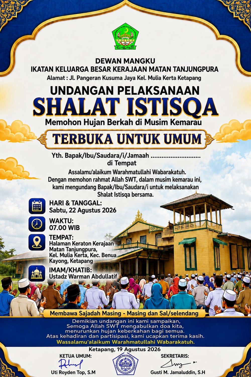 Kemarau Panjang, IKKRAMAT Ajak Warga Gelar Shalat Istisqa di Keraton Matan Tanjungpuraa