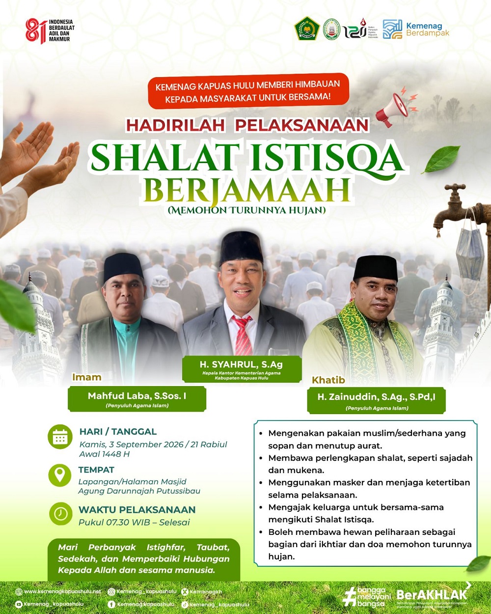Kemenag Kapuas Hulu Ajak Warga Salat Istisqa di Tengah Kepungan Karhutlaa