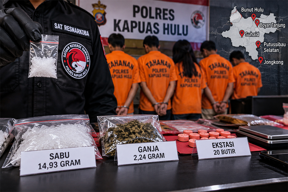 Tiga Bulan, Polres Kapuas Hulu Ungkap 13 Kasus Narkotika dan Amankan 13 Tersangka